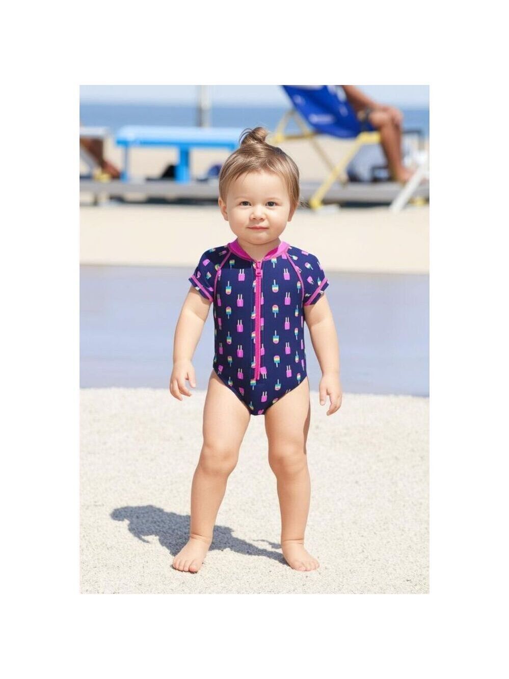 Sol Swim One Piece Zipper Front Ice Cycle Print Swimsuit Size 12 Months